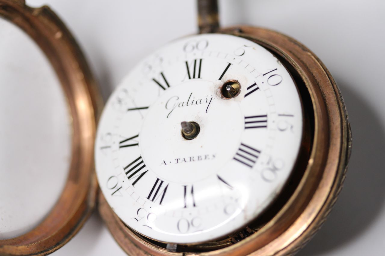 Galiay A.Tarbes Open Face Enamel Portrait Pocket Watch, circular white dial with roman numerals, - Image 4 of 6