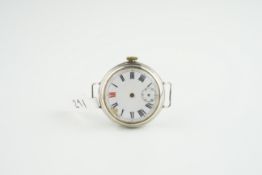 GENTLEMENS ROLEX SILVER TRENCH WW1 WRISTWATCH CIRCA 1914, circular white dial with roman numeral