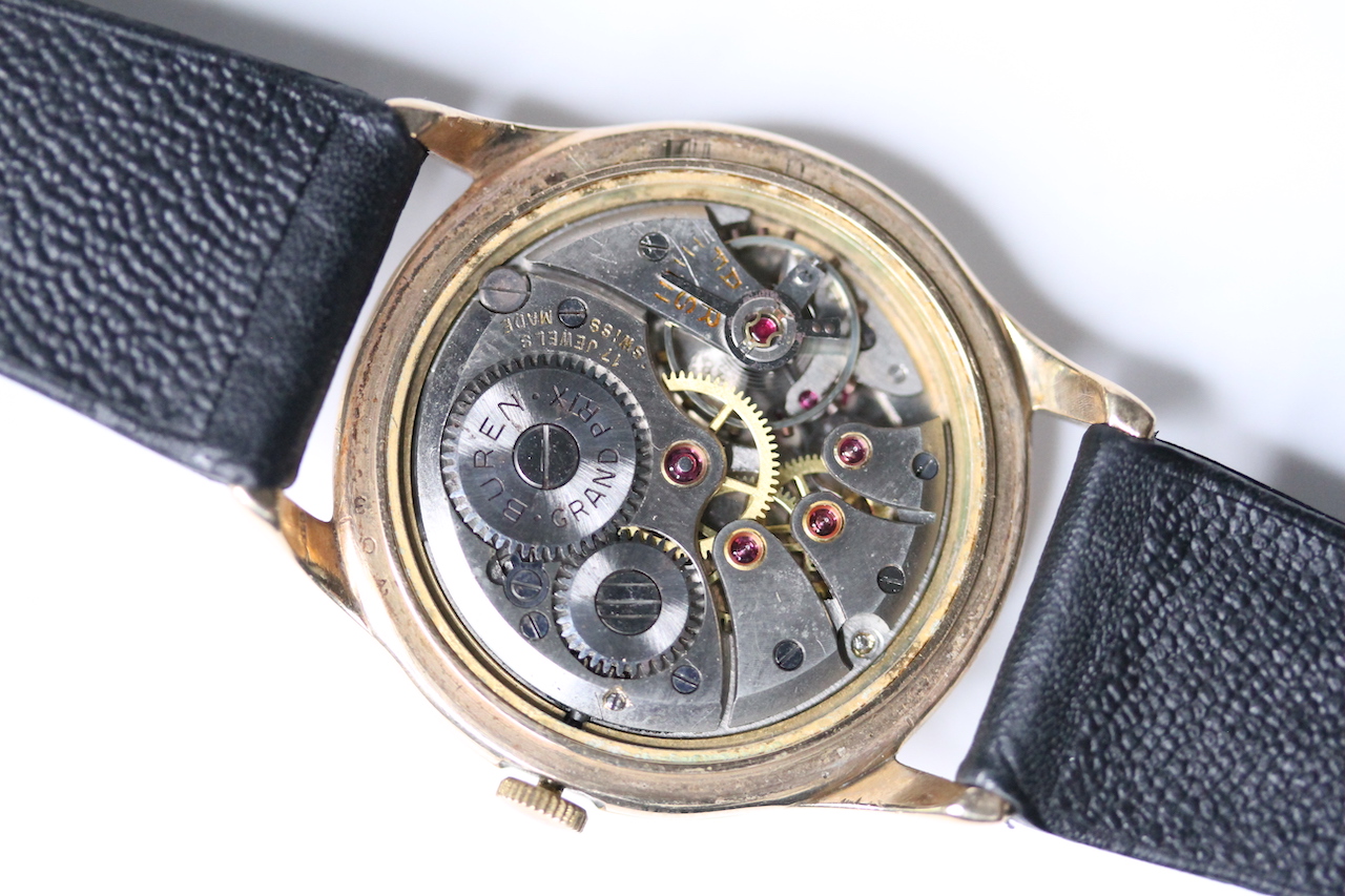 VINTAGE 9CT BRUEN GRAND PRIX DRESS WATCH, silvered dial, Arabic and baton hour markers, 9ct Dennison - Image 3 of 3