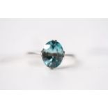 Blue Zircon Solitaire Ring, set with an oval cut blue zircon, claw set, size P, 18ct white gold,