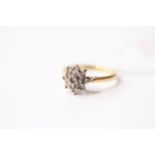 Diamond Cluster Ring, stamped 18ct yellow gold, size O, 3.78g