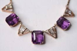 Amethyst & Paste Stone Deco Necklace, approximately 40cm.