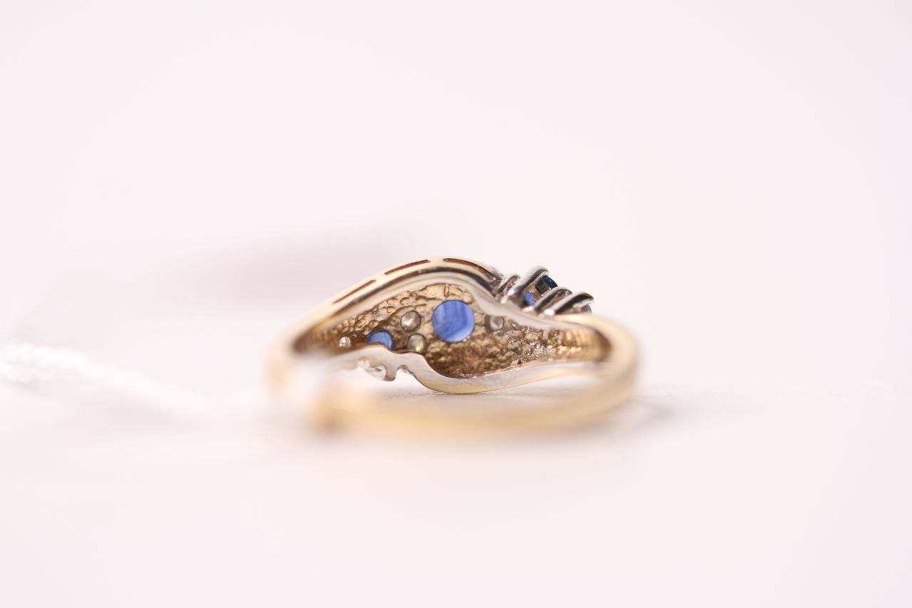 Sapphire & Diamond Twist Ring, 14ct yellow gold, size L, 3.3g. - Image 4 of 4