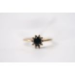Sapphire & Diamond Ring, stamped 14ct yellow gold, size O, 1.6g.