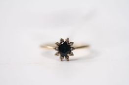 Sapphire & Diamond Ring, stamped 14ct yellow gold, size O, 1.6g.