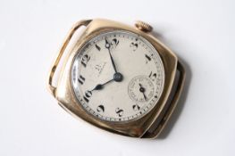 EARLY OMEGA TRENCH WATCH, circular dial, Roman numerals, Minute track and subsidiary seconds dial,