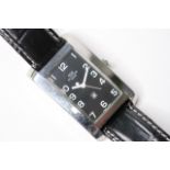 GLYCINE QUARTZ WRIST WATCH, rectangular black dial with arabic numeral hour markers, 29mm