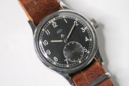 IWC MILITARY WWW WRIST WATCH, circular black dial with arabic numeral hour markers, subsidiary