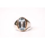 Aquamarine Signet Ring, set with an oval cut aquamarine, size Z+1.