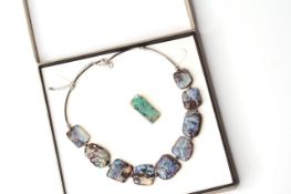Boulder Opal silver necklace, 9 pieces of graduating boulder opal approximately, 19x12mm to 24x22mm,