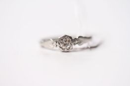 Diamond Solitaire Ring, set with an old cut diamond, platinum, size P1/2, 2.5g.