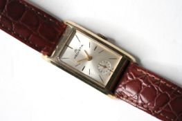 VINTAGE 9CT HELVETIA MANUAL WIND WATCH, rectangular sunburst silver dial with baton hour markers,