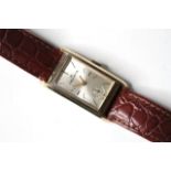 VINTAGE 9CT HELVETIA MANUAL WIND WATCH, rectangular sunburst silver dial with baton hour markers,