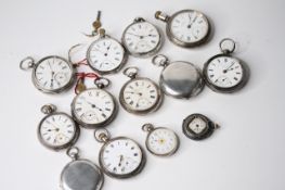 BAG OF 13 SILVER CASE POCKET WATCHES, variety of pocket watches, including full hunters, open