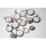 BAG OF 13 SILVER CASE POCKET WATCHES, variety of pocket watches, including full hunters, open