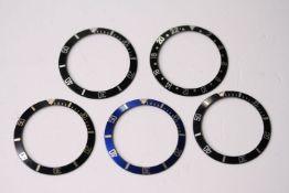 5x 1980s-1990s Rolex bezel inserts including, GMT, Submariner and Blue and Black Bi-Colour