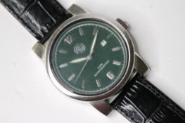 *TO BE SOLD WITHOUT RESERVE* GENTLEMAN'S MG QUARTZ WRIST WATCH, circular green dial with baton