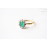 Emerald & Diamond Cluster Ring, stamped 18ct yellow gold, size N1/2, 3g.