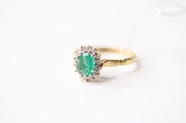Emerald & Diamond Cluster Ring, stamped 18ct yellow gold, size N1/2, 3g.