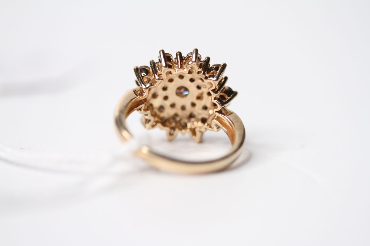 Cinnamon Diamond Cluster Ring, stamped 9ct yellow gold, size P, diamond total 1.95ct, 6.4g. - Image 3 of 3