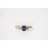 Sapphire & Diamond 3 Stone Ring, white gold, size K1/2, 1.9g.