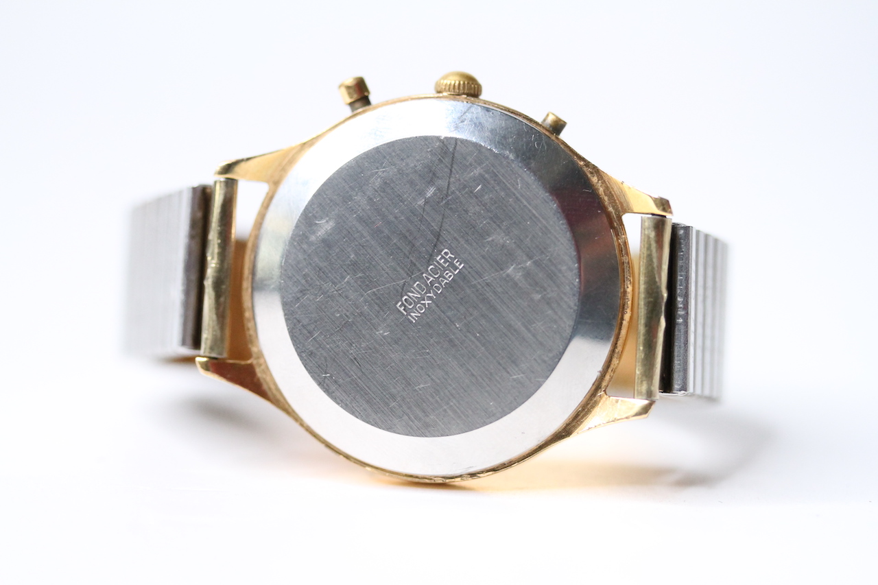 VINTAGE CHRONOGRAPHE SUISSE OVERSIZE, circular champagne dial with arabic numeral hour markers, - Image 2 of 2