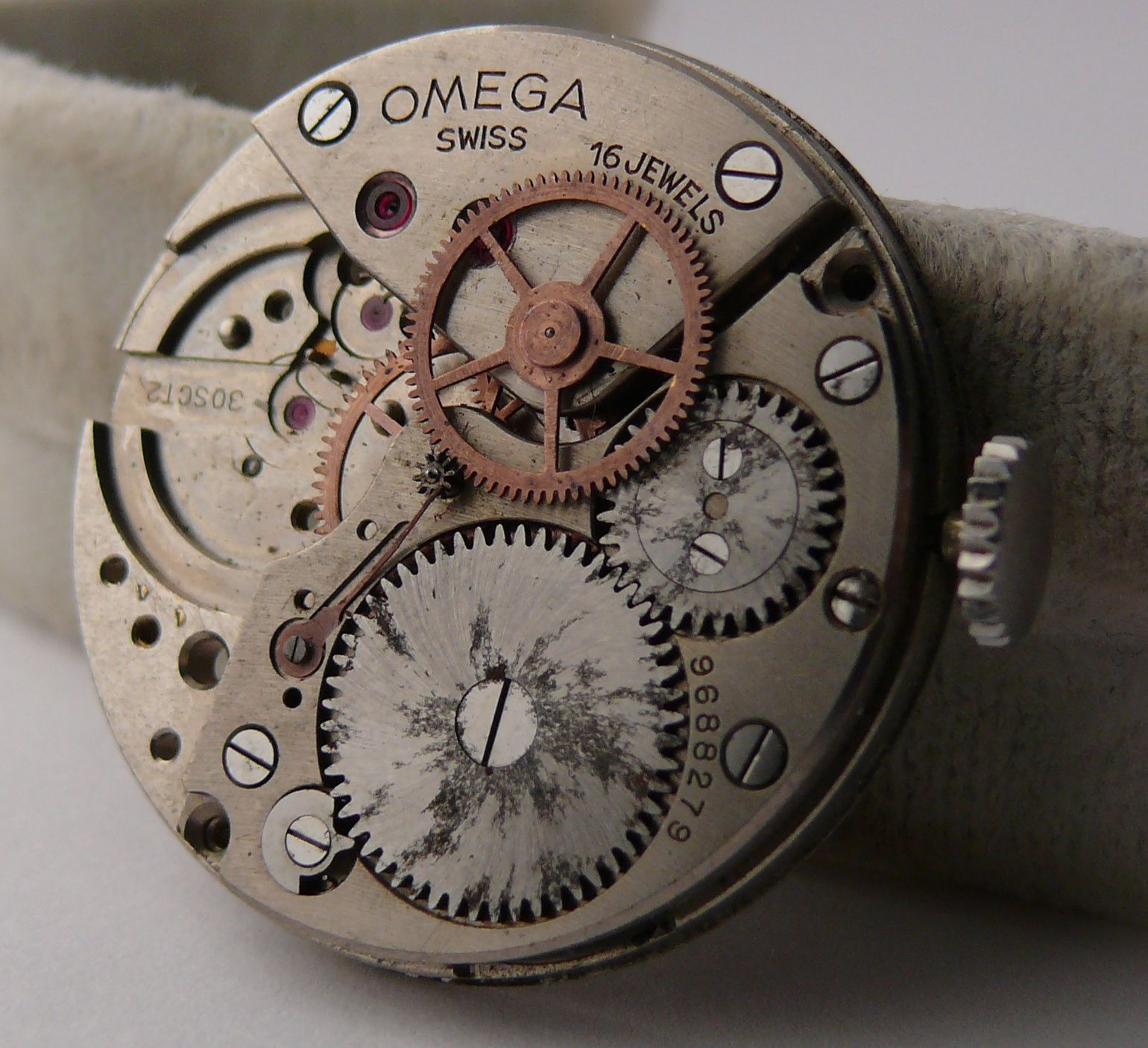 Incomplete Vintage Omega 30T2 Movement suitable for parts projects of being restored. Crown