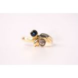 Sapphire & Diamond Twist Ring, 18t yellow gold, size N, 4g.