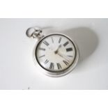 VERGE SILVER POCKET WATCH CIRCA 1840s, pear case, circular white dial with roman numeral hour