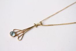 Aquamarine & Pearl Necklace, pendant stamped 15ct yellow gold, chain stamped 9ct yellow gold,