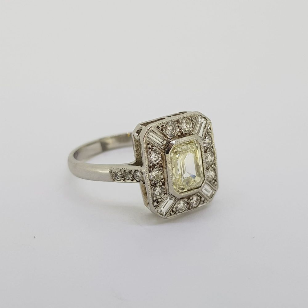 Platinum tablet ring with a central Emerald cut diamond of approximately 1.01cts. The surround of - Image 2 of 3