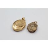 2 x 9ct Gold lockets inc. engraved, mum 3.4 grams gross