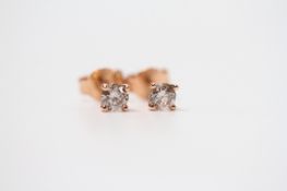 Pair of 18ct rose gold 4-claw set diamond studs, boxed. RBC diamonds 0.47ct