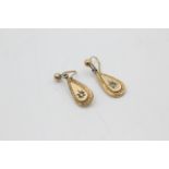 9ct gold diamond ornate flush set drop earrings (1.5g)