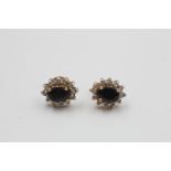 9ct gold diamond & sapphire cluster stud earrings (1.7g)