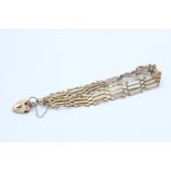 9ct gold four row gate link bracelet with heart lock clasp (4.5g)