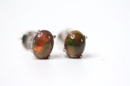 Pair of Ethiopian black opal silver studs