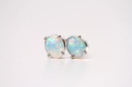 Pair of Ethiopian white opal silver studs
