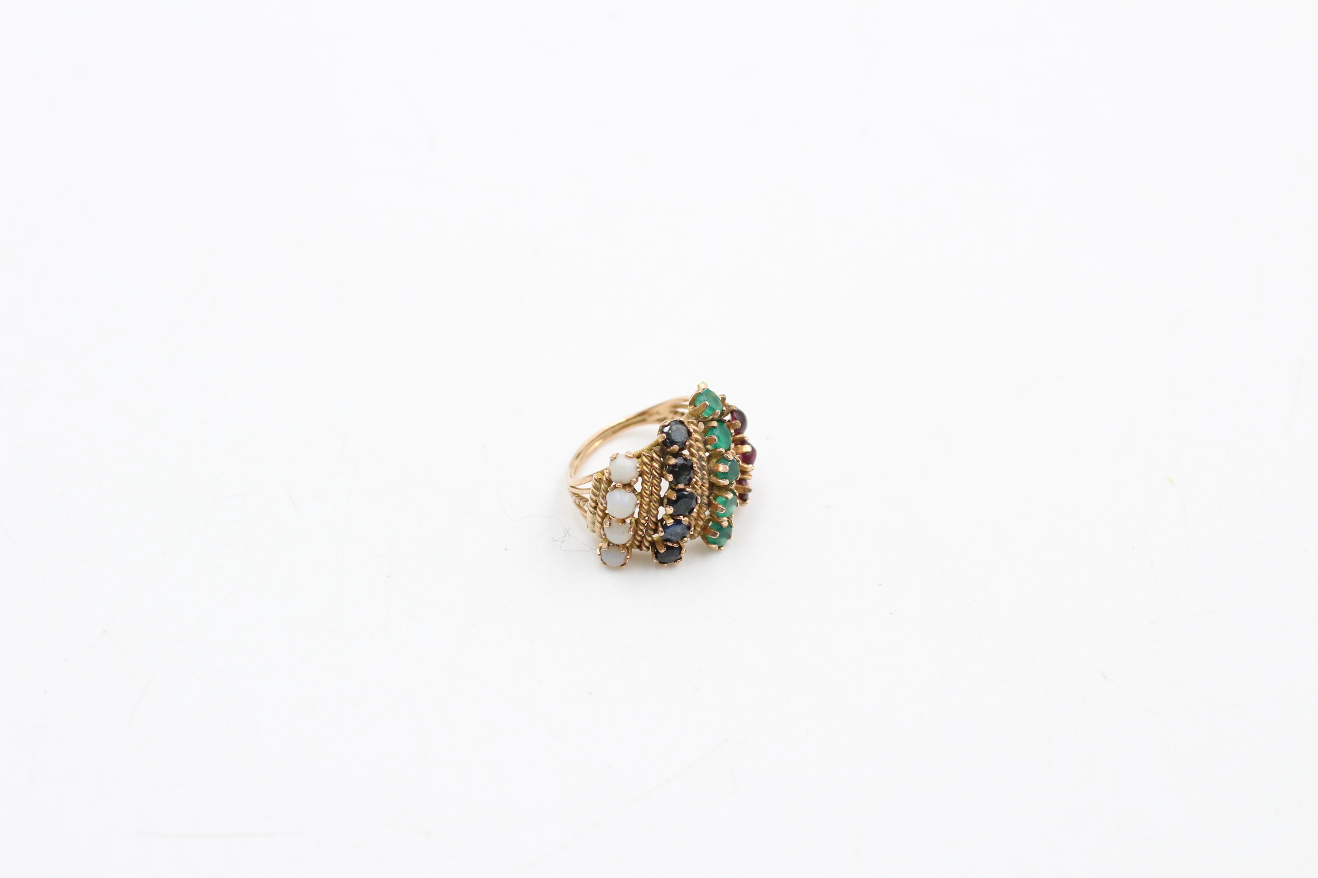 14ct gold opal, sapphire, chrysoprase & garnet dress ring (as seen) (4.6g) - Image 2 of 4