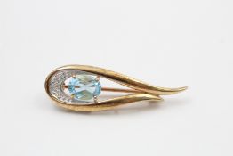 9ct gold vintage topaz & diamond teardrop brooch (3.4g)