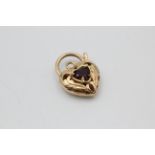 9ct gold garnet ornate heart lock pendant (2.8g)