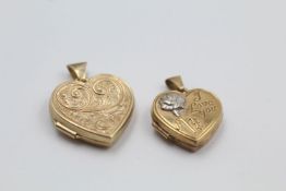 2 x 9ct Gold lockets inc. Heart, I love you *small dent to reverse 2.9 grams gross