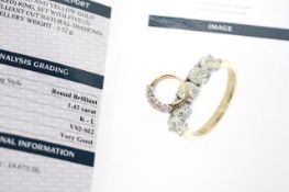 Certificated 18ct yellow and white gold RBC diamond 5-stone ring. Diamonds 1.43ct. Cert no.