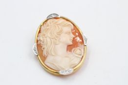 9ct gold diamond cameo brooch (5.8g)