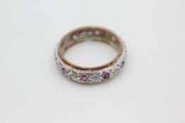 9ct gold diamond & ruby full eternity ring (2.8g)