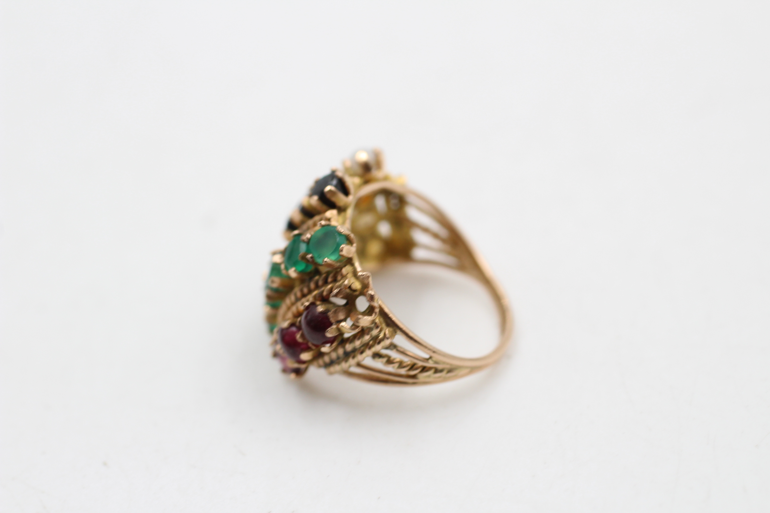 14ct gold opal, sapphire, chrysoprase & garnet dress ring (as seen) (4.6g) - Image 3 of 4