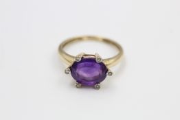 9ct gold amethyst & diamond ring (2.3g)