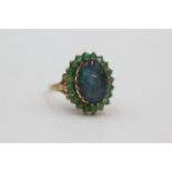 9ct gold opal & emerald dress ring (3.7g)