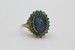 9ct gold opal & emerald dress ring (3.7g)