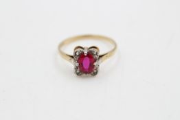 9ct gold vintage synthethic ruby & gemstone paste dress ring (1.8g)